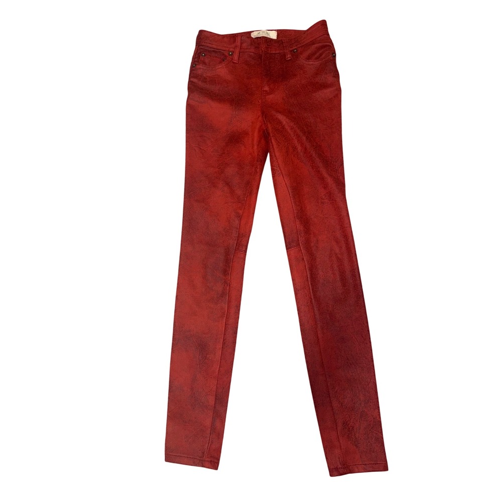 We The Free Free People Red Vegan Leather Skinny Pants Distressed Red Size 24